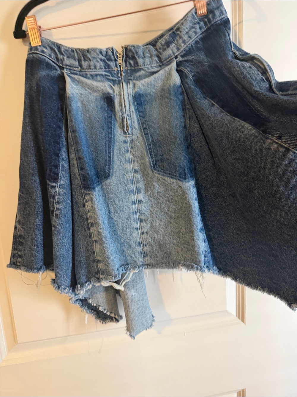 We The Free Two-Tone Denim Asymmetrical Frayed Skirt - Blue - Picture 6 of 9